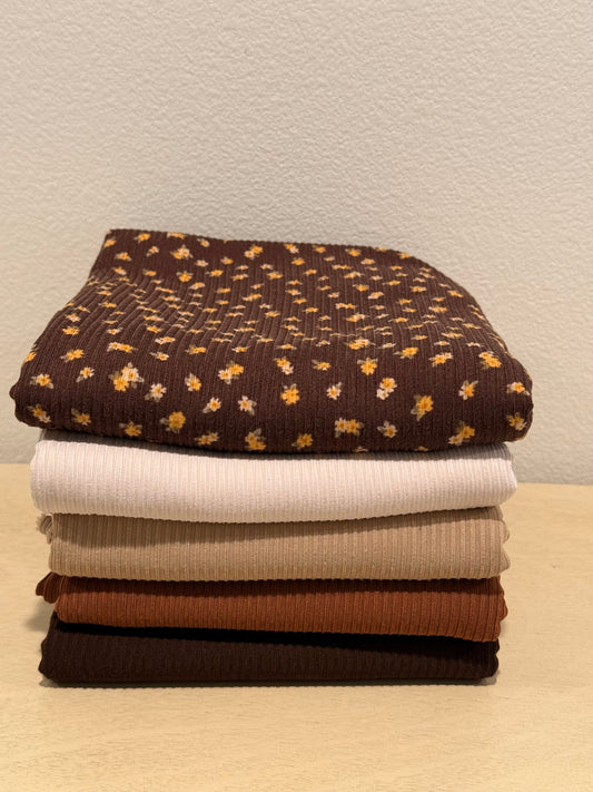 Knit Rib  Floral Brown     Bundle