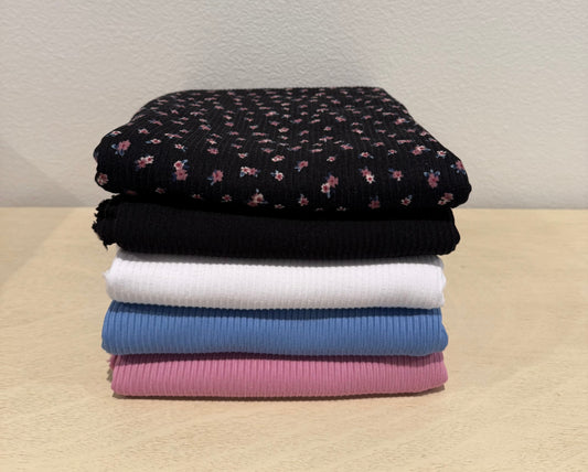 Knit Rib  Floral Black    Bundle